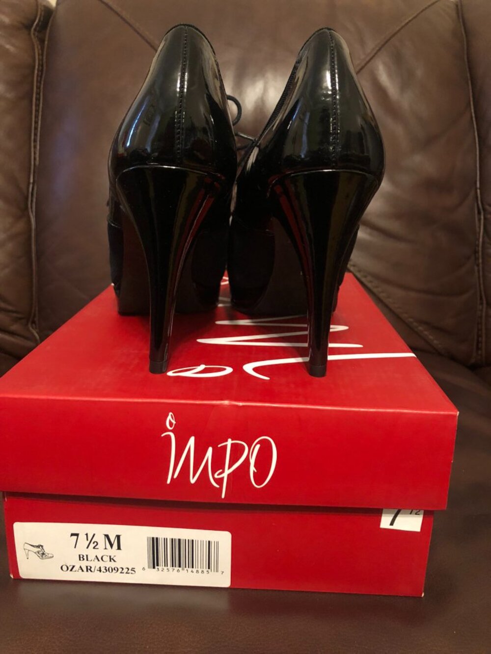 Impo Ozar Black Patent & Woven Stretch Oxford Platform High Heels 7.5 M - Picture 4 of 7